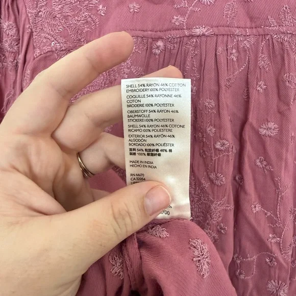 Anthropologie Long Sleeve Shirt Embroidered Mauve Size Large - Picture 8 of 8